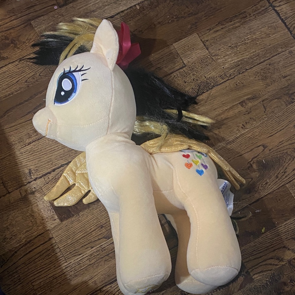 My Little Pony Plush - Cream and Black with Colorful Hearts Songbird Pink Bow